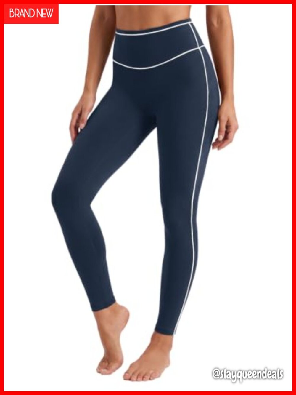 High Waist Yoga Leggings Contrast Piping No Front Seam Tummy Control Athletic